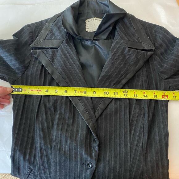 GARY GRAHAM Double Layer Faux Leather Pinstriped Black Gray Blazer Size 4 - Picture 11 of 14